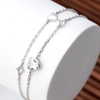 John Greed Signature Silver CZ Heart Double Chain Bracelet