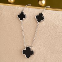 John Greed Signature Silver Three Clover Black Resin Necklace