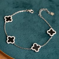 John Greed Signature Silver Four Clover Black Resin Bracelet