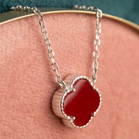 John Greed Signature Silver Single Clover Red Resin Necklace