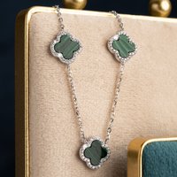John Greed Signature Silver Clover Green Resin & CZ Necklace