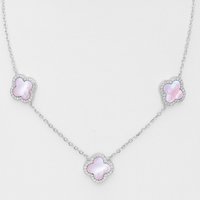 John Greed Signature Silver Pink Pearl Three Clover Necklace