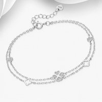 John Greed Signature Silver Double Chain CZ Clover Bracelet