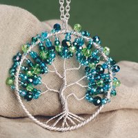 John Greed Tempest Wald Silver Plated Green Beaded Tree of Life Necklace