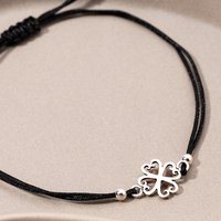 John Greed Signature Silver Black Cord Clover Toggle Bracelet