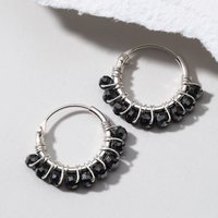 John Greed Signature Silver Black Spinel Beaded IMERAKI Hoop Earrings