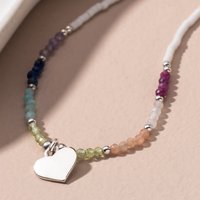 John Greed Signature Silver Gemstone Beaded Heart IMERAKI Necklace