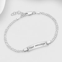 John Greed Signature Children's Silver Figaro Chain Engravable Bar Bracelet
