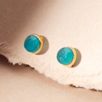 John Greed Sale Enjoy 50% Off Signature Gold Plated Blue Chalcedony Studs