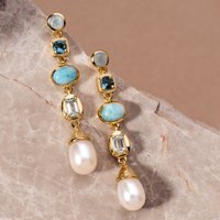 John Greed Signature Gold Plated Shapes & Blue Gemstone Mix Drop Earrings