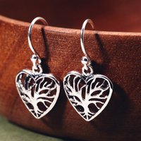 John Greed Tempest Wald Silver Heart Shaped Tree of Life Drop Earrings