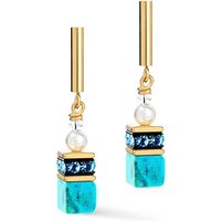 Coeur De Lion Pearl GEOCUBE Earrings Gold Plated Turquoise & Crystal Pearls