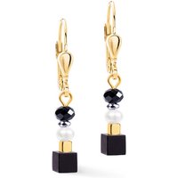 Coeur De Lion Elegance Pearl Drop Earrings Gold Plated Black-Grey Freshwater Pearl