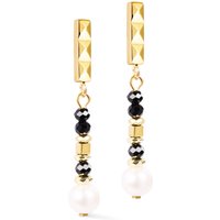 Coeur De Lion Elegance Pearl Drop Earrings Gold Plated Black Freshwater Pearl