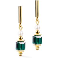 Coeur De Lion Elegance Pearl Drop Earrings Gold Plated Dark Green Crystal Pearls