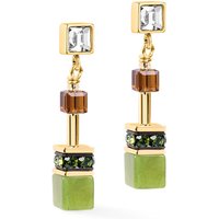 Coeur De Lion Precious Stones GEOCUBE Drop Earrings Gold Plated Brown-Olive Nephrite