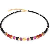 Coeur De Lion Precious Stones GEOCUBE Necklace Gold Plated Red-Purple Onyx