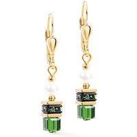 Coeur De Lion Small Cubes GEOCUBE Drop Earrings Gold Plated Green Crystal Pearls