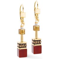 Coeur De Lion Precious Stones GEOCUBE Drop Earrings Gold Plated Brown-Red Carnelian