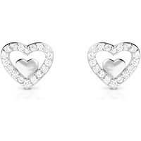 John Greed Signature Silver Plain Heart Inside Open CZ Heart Stud Earrings