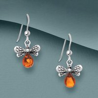 John Greed Tempest Meadow Silver Baltic Amber Bee Drop Earrings