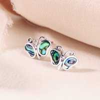 John Greed Tempest Meadow Silver Abalone Butterfly Stud Earrings