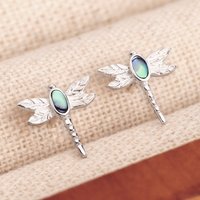 John Greed Tempest Meadow Silver Oval Abalone Dragonfly Stud Earrings