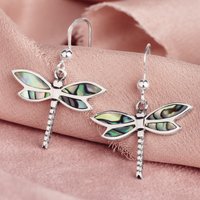 John Greed Tempest Meadow Silver Abalone Dragonfly Drop Earrings