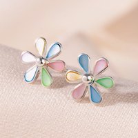 John Greed Tempest Meadow Silver Coloured Mother of Pearl Flower Stud Earrings