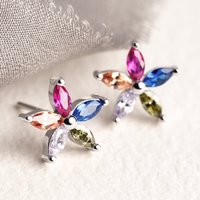 John Greed Tempest Meadow Silver Colourful Marquise CZ Flower Earrings