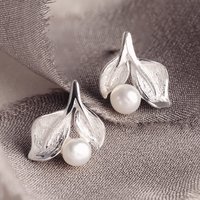 John Greed Tempest Wald Silver Freshwater Pearl Leaf Stud Earrings