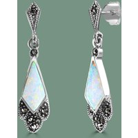 John Greed Signature Silver Marcasite & Opalite Kite Drop Earrings