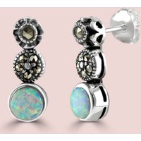 John Greed Signature Silver Marcasite & Opalite Circle Stud Earrings