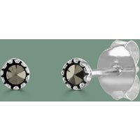 John Greed Signature Silver Marcasite Solitaire Stud Earrings