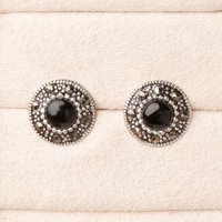 John Greed Signature Silver Marcasite Black Halo Stud Earrings