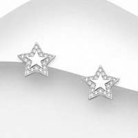 John Greed Signature Silver CZ Outline Star Stud Earrings