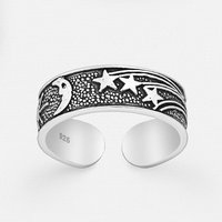 John Greed Signature Silver Oxidised Moon & Star Toe Ring