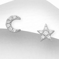 John Greed Signature Silver Pave CZ Moon & Star Stud Earrings