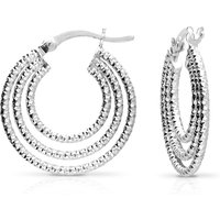 John Greed Signature Silver Triple Diamond Cut Hoop Earrings