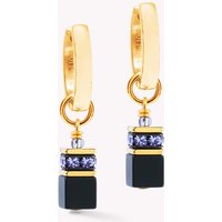 Coeur De Lion Precious Stones GEOCUBE Hoop Earrings Gold Plated Onyx Black Purple