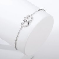John Greed Signature Silver Double Hearts CZ Bracelet