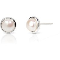 John Greed Signature Silver Disc Freshwater Pearl Stud Earrings