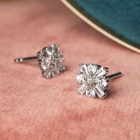 John Greed Signature Silver Baguette & Round CZ Flower Stud Earrings
