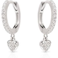 John Greed Signature Silver CZ Heart Charm Huggie Hoop Earrings