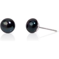 John Greed Signature Silver & Black Freshwater Pearl Bouton Stud Earrings