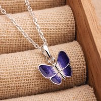 John Greed Tempest Meadow Silver Purple Enamel Butterfly Necklace