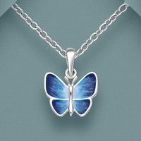 John Greed Tempest Meadow Silver Blue Enamel Butterfly Necklace