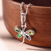 John Greed Tempest Meadow Silver Mini Abalone Dragonfly Necklace