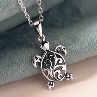 John Greed Tempest Cove Silver Oxidised Swirl Turtle Necklace