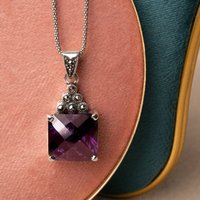 John Greed Signature Silver Marcasite & Amethyst CZ Large Square Necklace